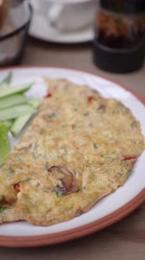 Delicious Omelet with Salad on Plate Food Still
