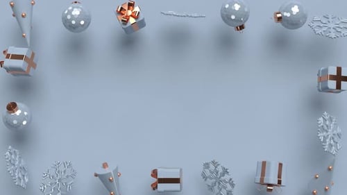 Modern Winter Christmas Frame with Animated Ornaments and Gifts Loop