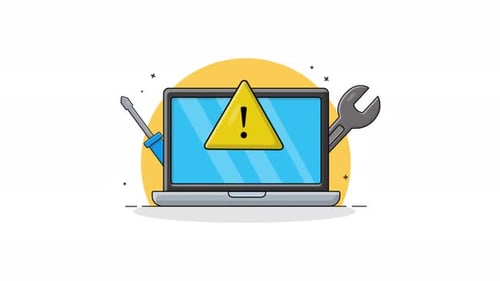 4K Laptop with Repairing Tools. Website Under Maintenance Concept Animation Video