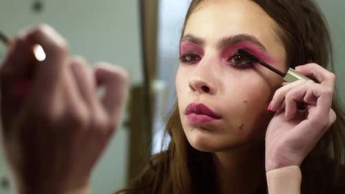 Makeup Artist Applying Eyeshadow for Beauty Makeup Model Closeup Eyes Eyeshadow Beautiful Young