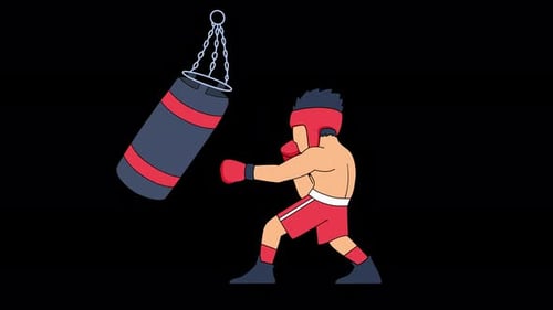 Animated Boxer Hitting Punching Bag in Flat Design