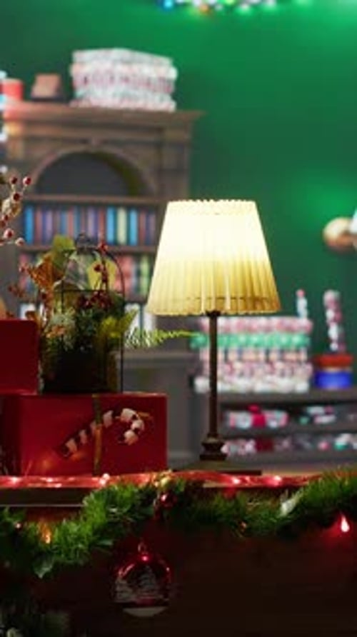 Vertical Video Multicolored Decorations and Festive Ornaments in Santa North Pole Workshop
