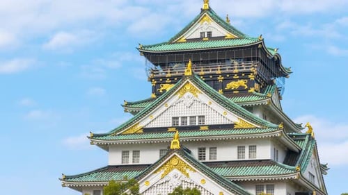 Time-lapse of evening cloud over Osaka Castle in Osaka, Japan.
