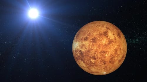 Rotating Venus planet sphere galaxy in space with solar system, Science and technology video. 1408