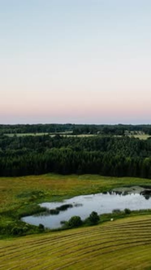 Vertical Aerial video of late summer evening in Countryside.