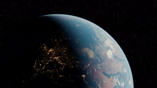 Planet Earth Rotating with Visible City Lights from Space