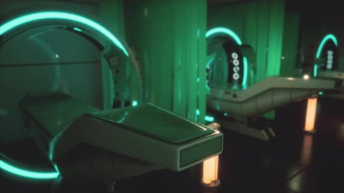 Futuristic Medical Diagnostic Scanners with Neon Green Lighting
