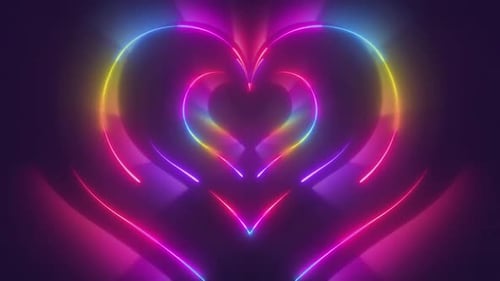 Vibrant Neon Heart Tunnel Animation Background