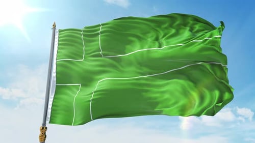 Realistic 3D Green Soccer Field Flag Waving Animation
