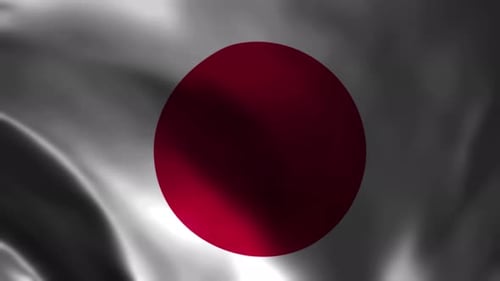 Stylized Japanese Flag Waving with Grayscale Background