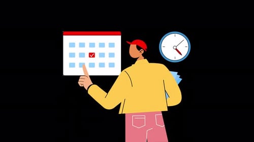 Animated Flat Design Character Scheduling Appointment with Calendar