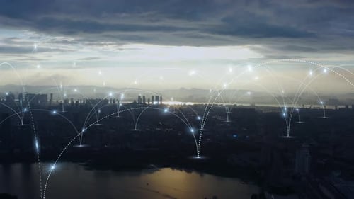 smart Connected city skyline. Futuristic network concept, city Technology