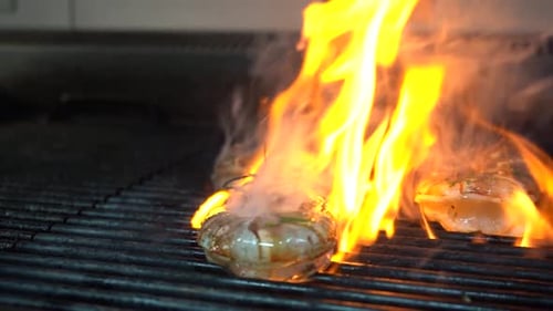 Shrimp roast on the grill with the flame that gives an extra flavor.