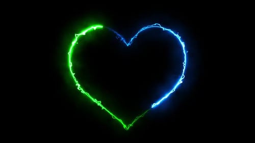 Neon Heart Isolated On Black Background Looped Green & Blue V8