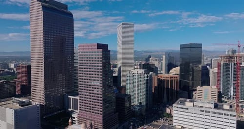 Downtown Denver Skyscrapers Wide Aerial