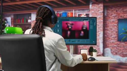 Graphic Designer Designing UX for AI Software Turning Text Prompt Into Photos