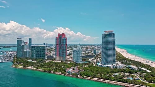 Aerial View of Beautiful Miami Beach City Florida United States Drone Shot of Miami on Sunny Day