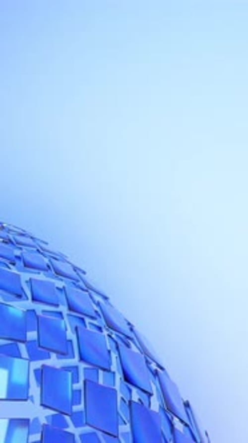 Blue Minimalist Translucent Sphere of Glass Blocks Rotate on Light Blue Background 3d Render