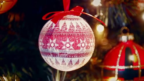 Christmas Tree Decorations with Ornaments and Twinkling Lights