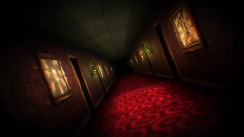 Distorted Horror Hotel Hallway Glitch Animation