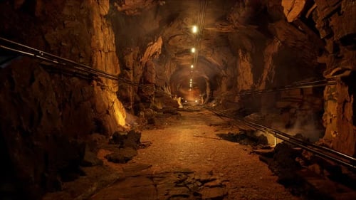 Underground Mine Passage With Electric Lights