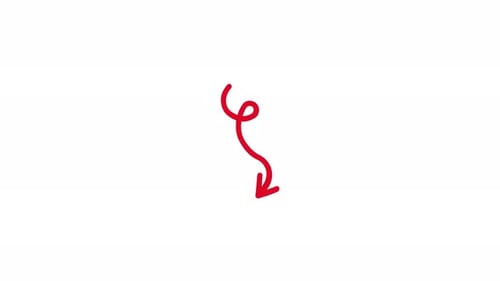 Hand Drawn Down Curved Arrow Doodle Animation (Alpha Channel)