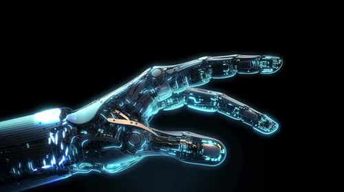 Futuristic Robotic Hand with Glowing Blue Circuitry Animation