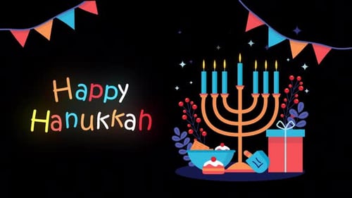 Happy Hanukkah Cartoon Background Alpha Channel