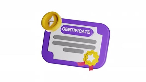 3D Animated Certificate Icon with Rotating Ethereum Coin for Education