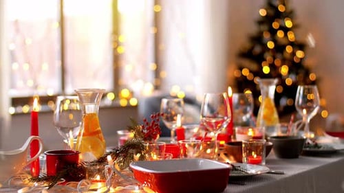 Festive Christmas Table Setting with Glowing Lights
