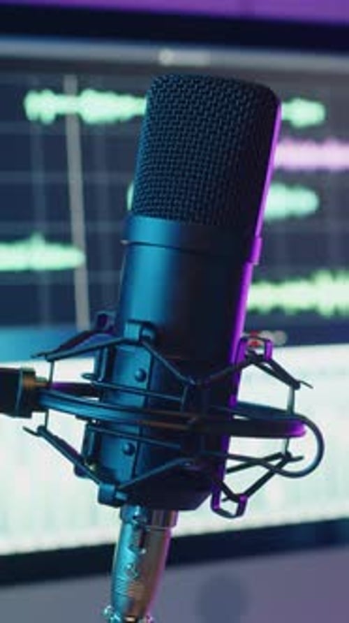 Nahaufnahme des professionellen Mikrofon-Setups im Home Audio Studio