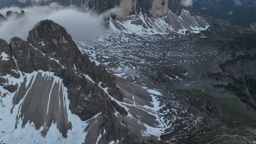 Three famous big rocks called Tre Cime di Lavaredo, located in Dolomites, Italy.