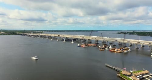 Roadworks Construction Site on American Highway Bridge Expanding Infrastructure for Cars Driving