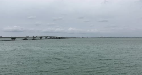 Drone view of Sanibel causeway on a cloudy day