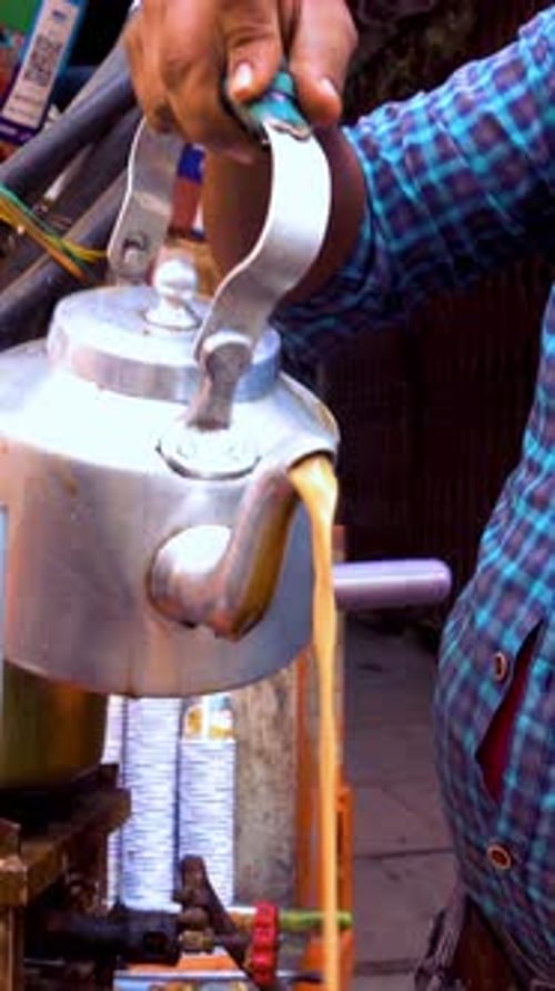 Street Chai Making with Traditional Kettle Indian Tea Stall Vibes