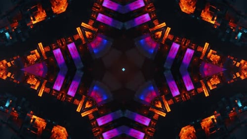 Kaleidoscope pattern with black background and red and blue design. Kaleidoscope VJ loop