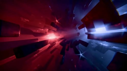 Abstract Red Blue Digital Tunnel Futuristic Glowing Blocks Light Rays Space Sci Fi 3D Art Design Tec