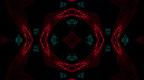Red and black background with circular design in the middle. Kaleidoscope VJ loop
