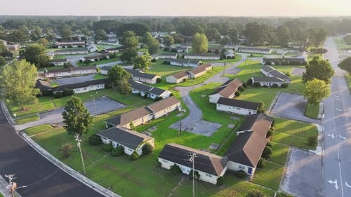 Aerial View of Tranquil Suburban Neighborhood in Daytime