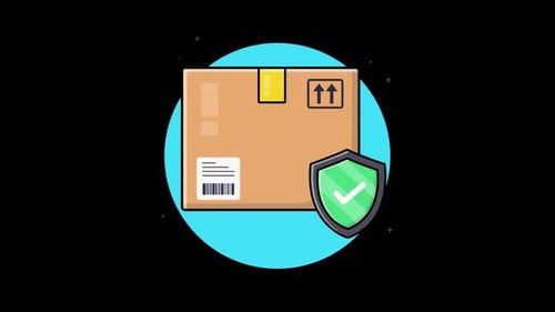 Package Box with Shield. Delivery Insurance Concept Animation Video - Transparent