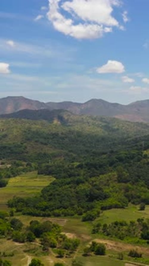 Aerial View of Fields and Mountains