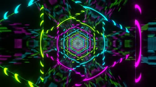 Cyan And Pink And Lime Hexagon Type Neon Lamp Light Background Vj Loop In HD
