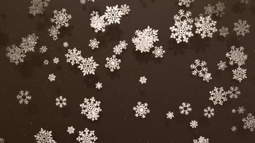 Schneeflocken fallen auf einen braunen Hintergrund Zarte Schneeflocken fallen sanft auf einen dunkelbraunen Hintergrund