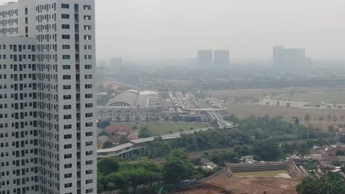 Aerial View of Terminal Bus BSD City in Cloudy Weather