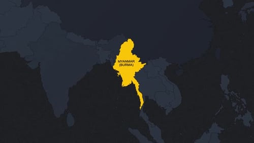 World Map Zoom to Myanmar (Burma) Highlight Animation