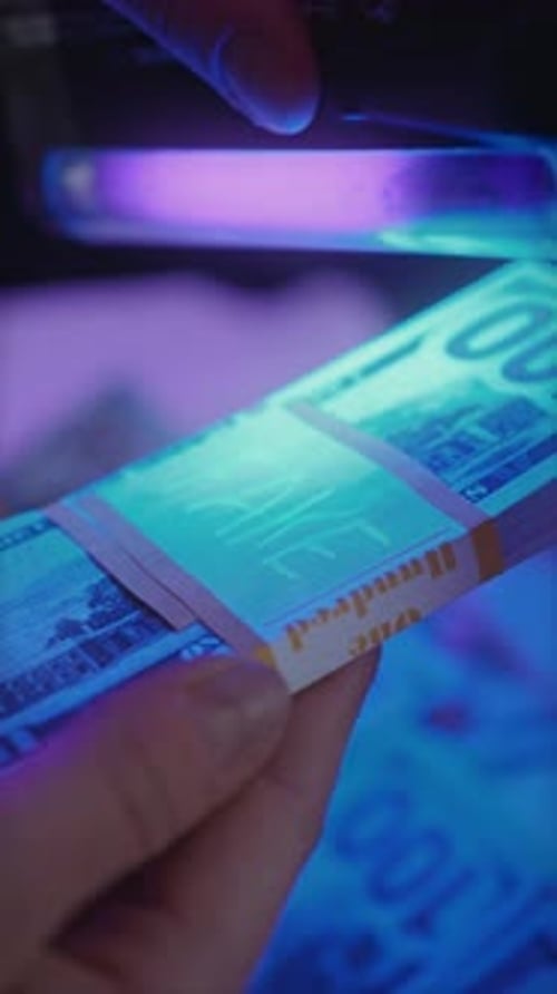 Stack of Money Scanned with UV Light