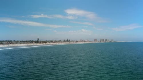 Tourists At The Famous Coronado Beach In San Diego, Southern California, United States. Aerial Drone