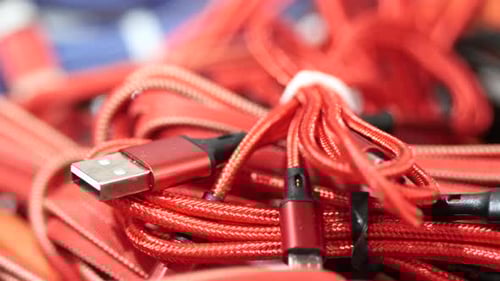Close Up of Red USB Charging Cables