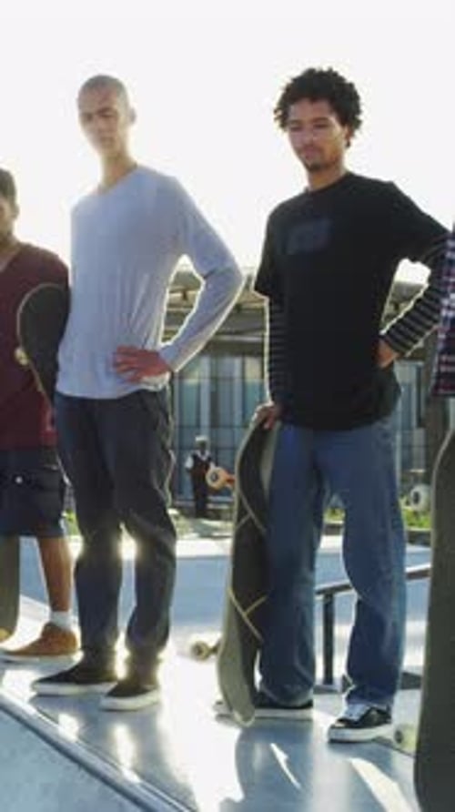 Men, ramp and stunt with skateboard for fitness, extreme sports and practice with friends