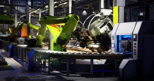 Des robots travaillant ensemble dans une usine de fabrication automobile moderne